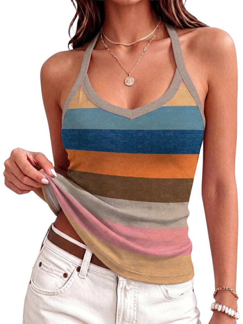 Womens Tank Tops Sexy V Neck Halter Racerback Y2K Clothes Summer Fashion Clothin